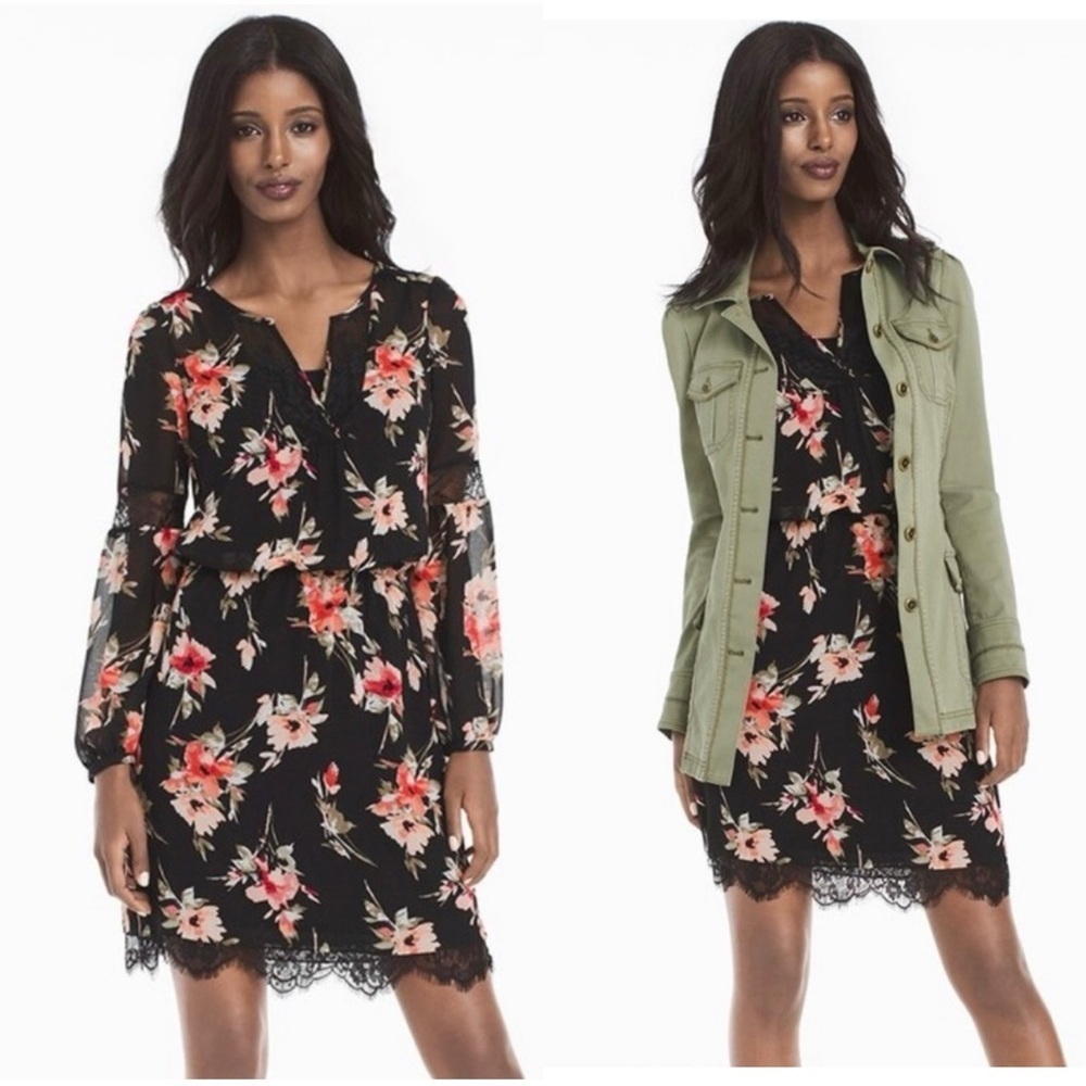 White House Black Market Long Sleeve Inset Floral Dress Size 4